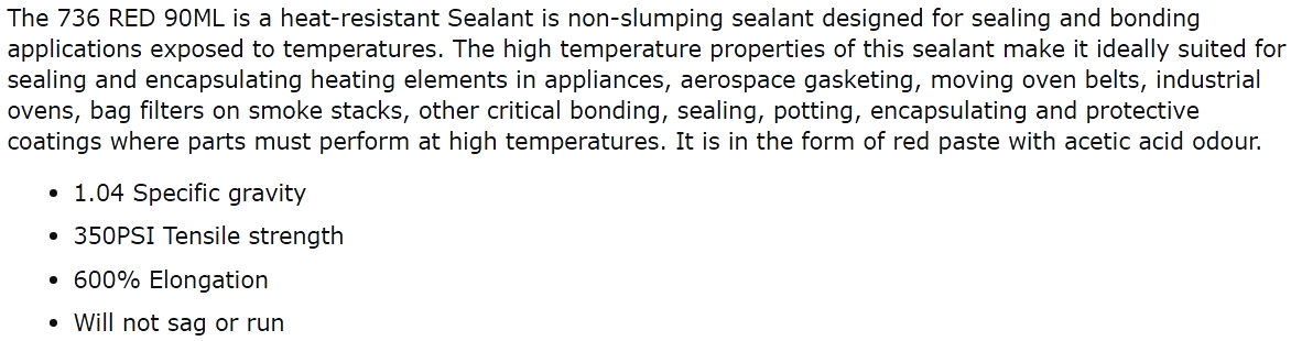 משחת סיליקון RTV - שפופרת 90 מ''ל - DOW CORNING 736 RED